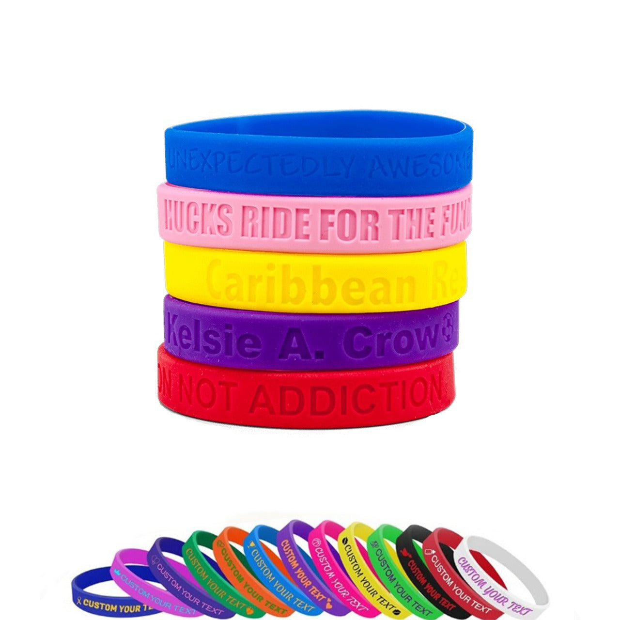 Debossed Rubber Message Bracelets & Silicone Bands Personalized | Custom Printed Rubber Bands & Men Silicone Wristbands for Events & Promotions