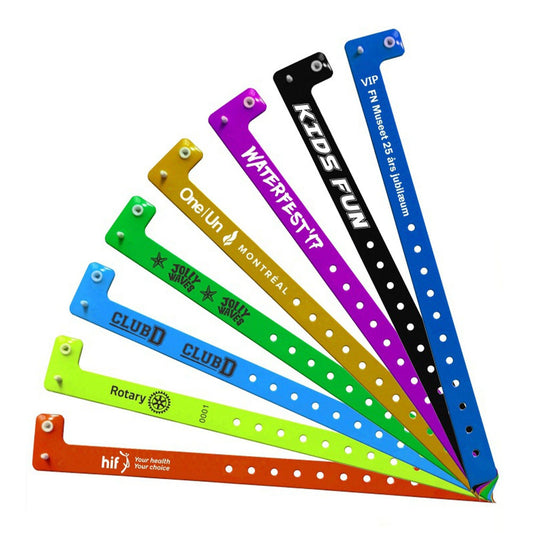 Custom Logo printed L Shaped PVC Plastic Wristbands Waterproof Customizable Bracelets One Time Use  Patient ID Wristbands