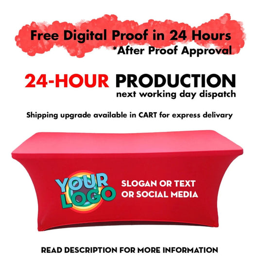 Custom Stretch Spandex Rectangle Tablecloth Printed With Logo For Trade Show | Pop Up Shop